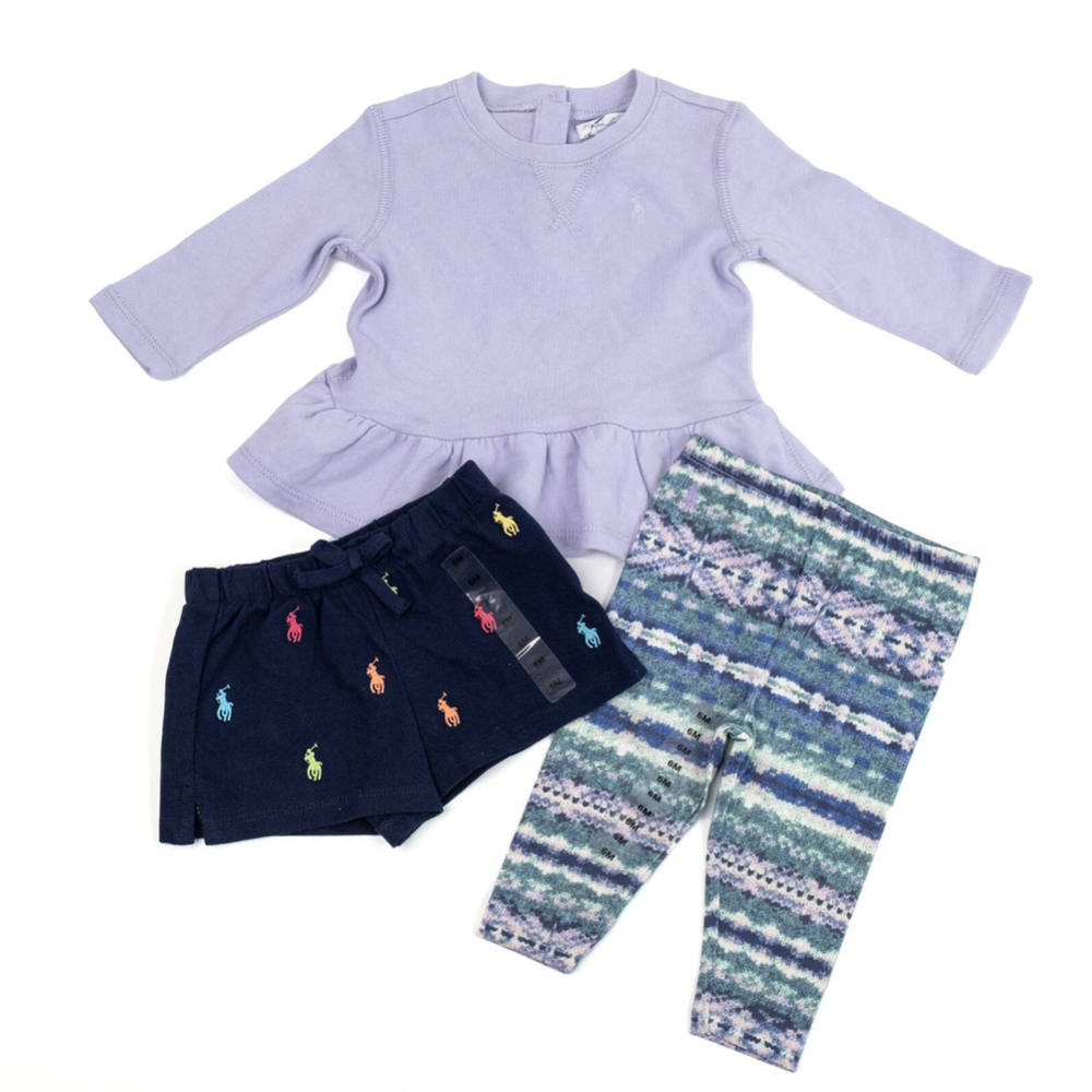 Ralph Lauren Baby Girls Clothing Lot 3 Pieces Top Leggings Shorts NWOT - Size 6M